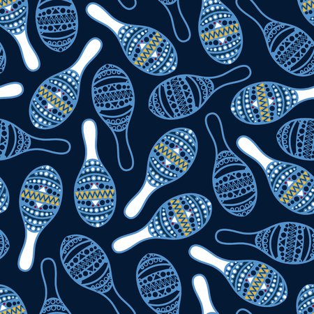 Seamless pattern with national musical instruments of Mexico maracas. Celebratory background. Vector illustration.のイラスト素材