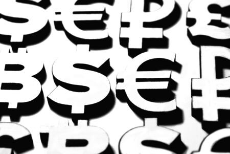 currency background, money texture, white and black background for business, miscellaneous world currency, isolatedの写真素材