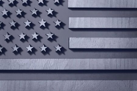 the flag of the United States is close to a tree, black and white, tinted in gray tones, patriotism and love of the country, a design for a postcardの写真素材