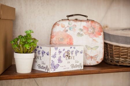 casket for needlework with flower, sewing in style interiorの写真素材