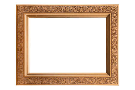 Brown Classic Old Vintage Wooden mockup canvas frame isolated on white background. Blank Beautiful and diverse subject moulding baguette. Design element. use for framing paintings, mirrors or photo.の写真素材