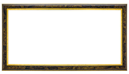 Golden Brown Classic Old Vintage Wooden mockup canvas frame isolated on white background. Blank and...