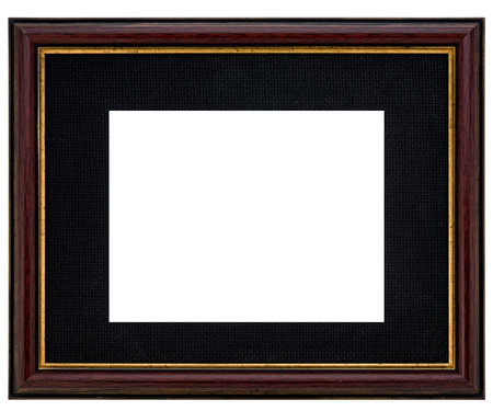 Antique Black Brown Classic Old Vintage Wooden Rectangle mockup canvas frame isolated on white background. Blank and diverse subject moulding baguette. Design element. use for paint, mirror or photoの写真素材
