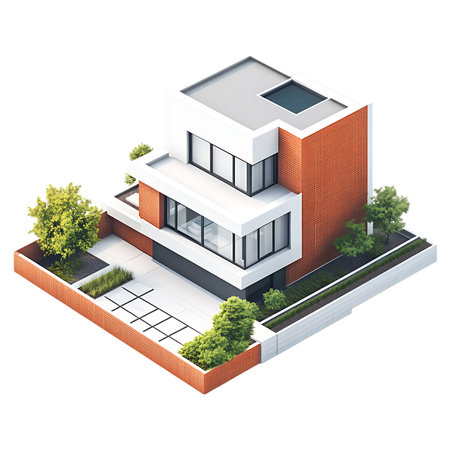 A detailed architectural model of a modern house, showcasing its clean lines and contemporary design, presented clearly isolated on a clean white background for easy integration.の素材