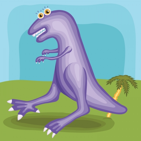 Large dinosaur with big eyes near palm tree, vector epsのイラスト素材