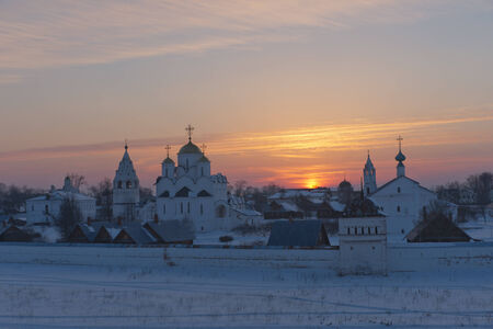 Gorgeous sunset over the ancient Russian city of Suzdal.の写真素材