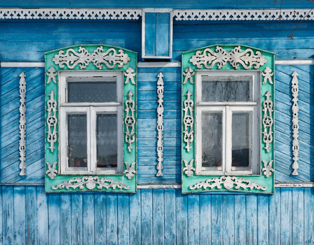 Beautiful window in the ancient Russian city.の写真素材