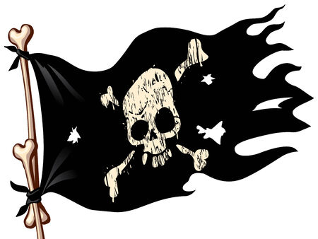 Waving flag with jolly Roger. Eps8. CMYK. Organized by layers. Global colors. Gradients used.のイラスト素材
