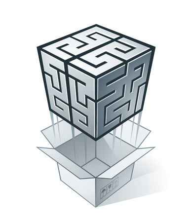 Brain flying out of a cardboard box. Eps8. RGB. Organized by layers. Global colors. Gradients used.のイラスト素材