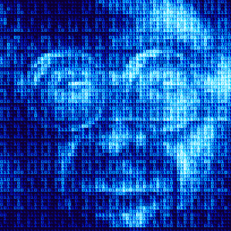 Hacker reflected in the screen with binary code.のイラスト素材