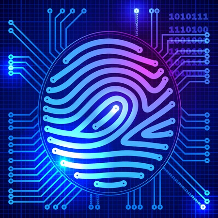 Fingerprint security system. Eps10. Transparency used. RGB. Organized by layers. Global colors. Gradients used.のイラスト素材
