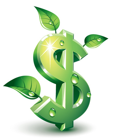 Green dollar sign with green leafs. Eps8. CMYK. Organized by layers. Global colors. Gradients used.のイラスト素材