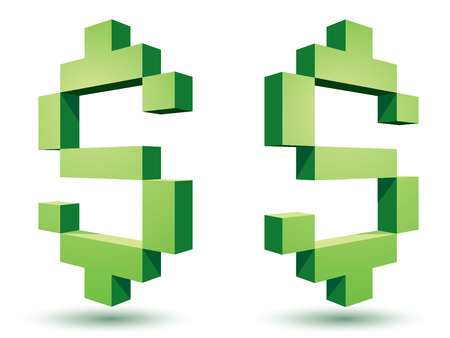 3d pixelated dollar icons. Eps8. CMYK. Global colors. Gradients used.のイラスト素材