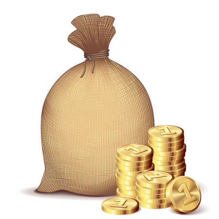 Money back with gold coins on white background. Eps8. CMYK. Organized by layers. Global colors. Gradients used.のイラスト素材