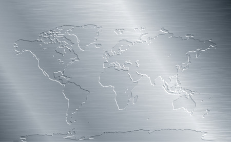 Brushed metal with world map. Eps8. CMYK. Organized by layers. Global color. Gradients used.のイラスト素材