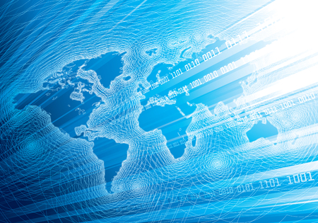 Blue abstract background with world map. Eps8. CMYK. Organized by layers. Global colors. Gradients used.のイラスト素材
