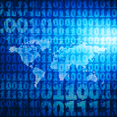 Vector world map consist of binary code. Eps8. RGB. Global colors. Gradients used.のイラスト素材