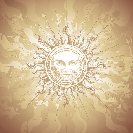 Old-fashioned sun decoration on grunge background. のイラスト素材