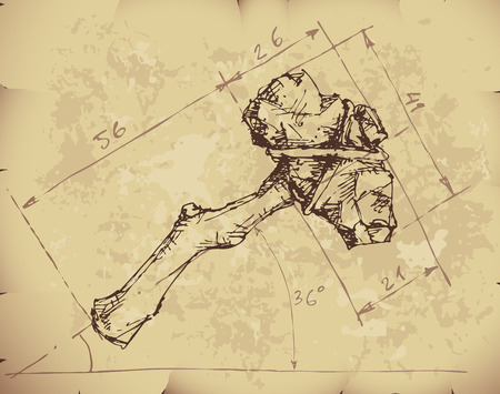 Stone axe draft on old paper.のイラスト素材