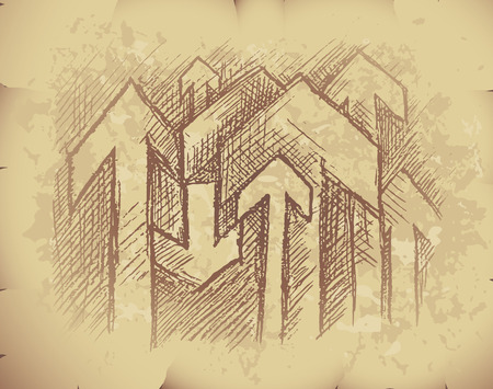 Hand drawn arrows on old grunge paper.のイラスト素材