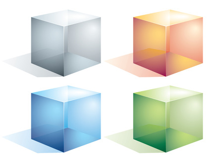 Four colored transparent cubes isolated on white.のイラスト素材