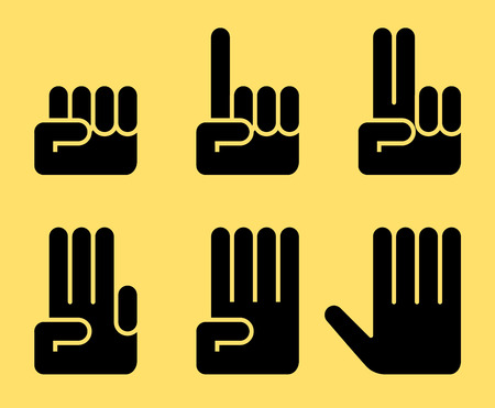 Six silhouette of zero, one, two, three, four and five hand signs. Eps8. CMYK. Gradients free.のイラスト素材