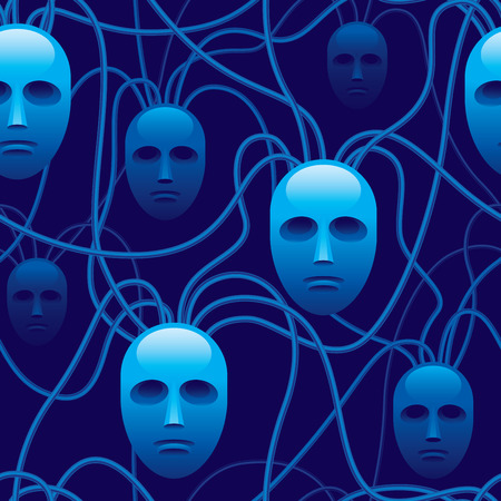 Human heads connected by a cable. Seamless pattern. Eps8. CMYK. Organized by layers. Global colors.のイラスト素材