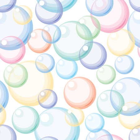 Color soapbubbles on white background. Seamless background. Eps8. CMYK. Gradients free.のイラスト素材