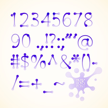 Vector ink drawn numbers and symbols. Eps10. Transparency used. RGB. Global colors. Gradients usedのイラスト素材