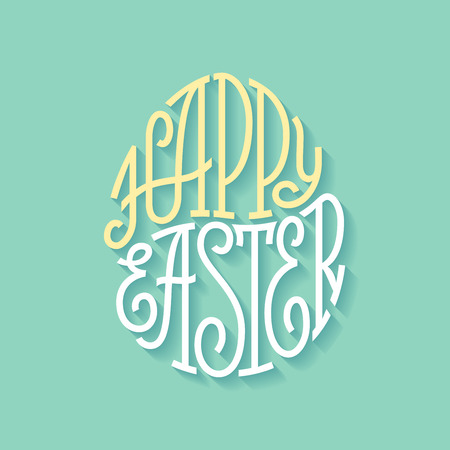 Hand drawn phrase Happy Easter inscribed in a egg shapeのイラスト素材