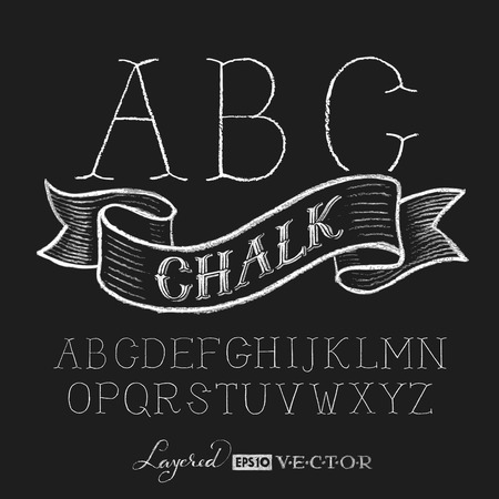 Decorative capital letters hand drawn on a chalkboard.   Transparency used. RGB. Global colors. Gradients free. Each elements are grouped separatelyのイラスト素材
