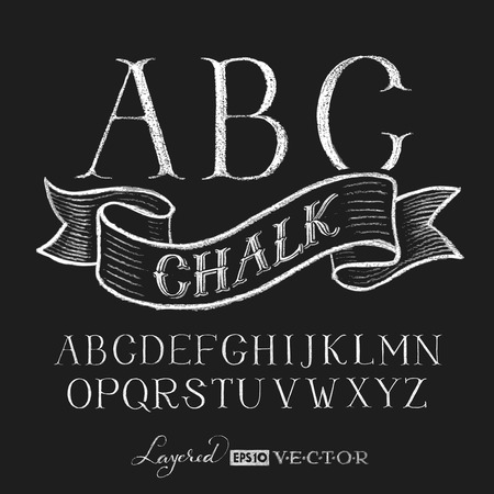 Decorative capital letters hand drawn on a chalkboard.   Transparency used. RGB. Global colors. Gradients free. Each elements are grouped separatelyのイラスト素材