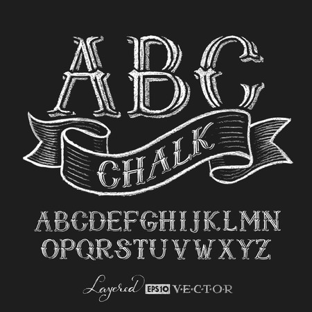 Decorative capital letters hand drawn on a chalkboard.  Transparency used. RGB. Global colors. Gradients free. Each elements are grouped separatelyのイラスト素材