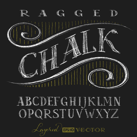 Decorative capital letters hand drawn on a chalkboard. Eps10. Transparency used. RGB. Global colors. Gradients free. Each elements are grouped separatelyのイラスト素材