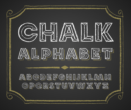 Decorative capital letters hand drawn on a chalkboard.のイラスト素材