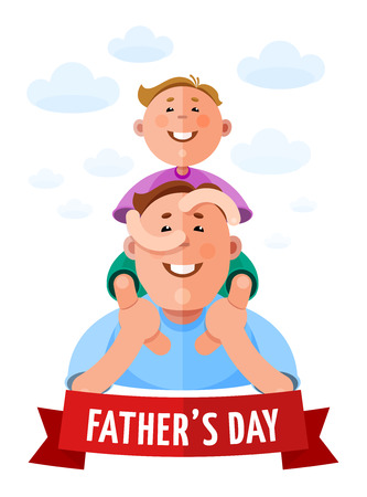 Happy Fathers Day. The father carries his son on his shoulders.RGB. Global colors. Gradients freeのイラスト素材