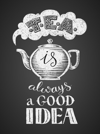 Vector cup of tea on blackboard. Eps10. Transparency used. RGB. Global colors. Gradients freeのイラスト素材