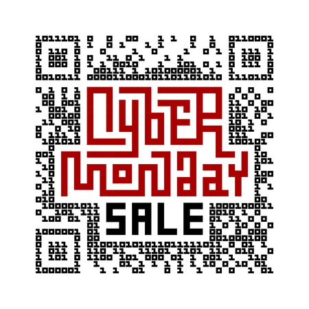 Cyber Monday Sale Lettering with QR-code consist of binary code. Eps8. RGB. Global colorsのイラスト素材