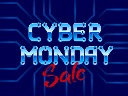 Cyber Monday Lettering with Circuit Board. Eps8. RGB. Global colorsのイラスト素材