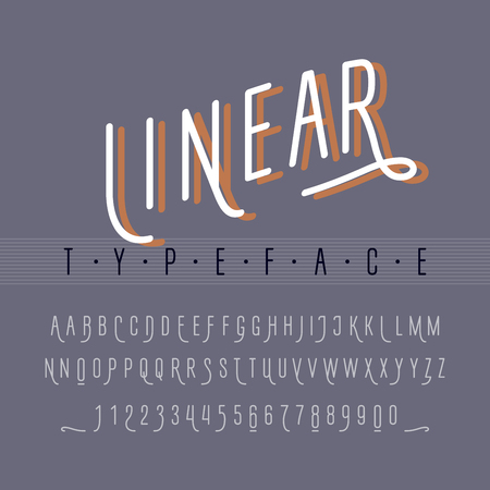 Linear letters and numbers. Decorative typefaceのイラスト素材