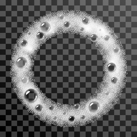 Soap foam overlying on the background of a blue water color. Transparent vector frameのイラスト素材