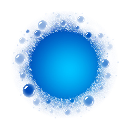Soap foam overlying on the background of a blue water color.のイラスト素材