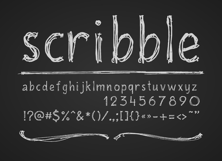 Lowercase letters, numbers and symbols hand drawn on chalkboardのイラスト素材