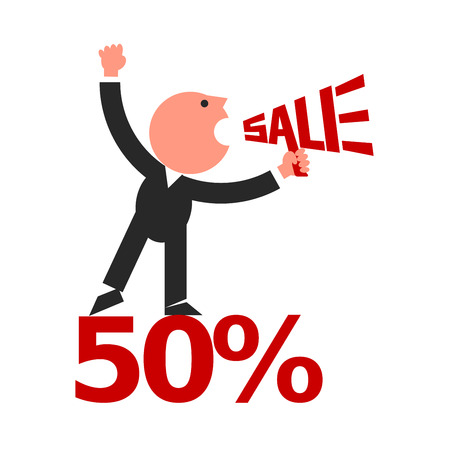 Sale lettering. Man crying into megaphoneのイラスト素材