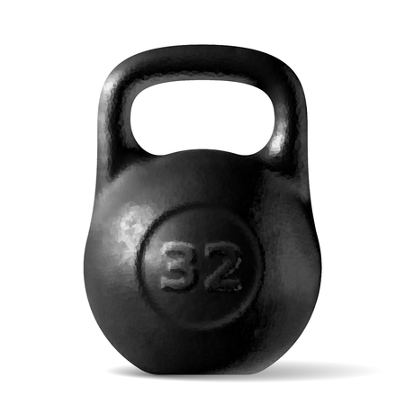 Vector realistic rough black kettlebell 32 kg isolated on white backgroundのイラスト素材