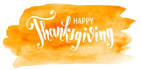 Happy Thanksgiving. Hand writting lettering on watercolor backgroundのイラスト素材