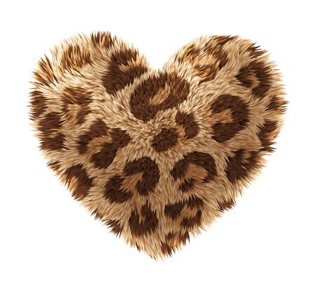 Vector fur heart isolated on white background. Leopard textureのイラスト素材