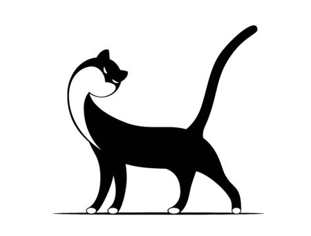 Standing graceful cat drawn in black and white styleのイラスト素材