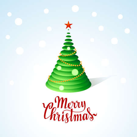 Merry Christmas lettering with green Christmas treeのイラスト素材