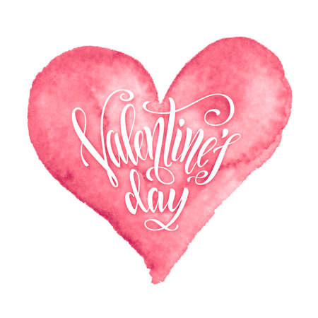 Valentines Day hand-drawn lettering in watercolor heart shapeのイラスト素材